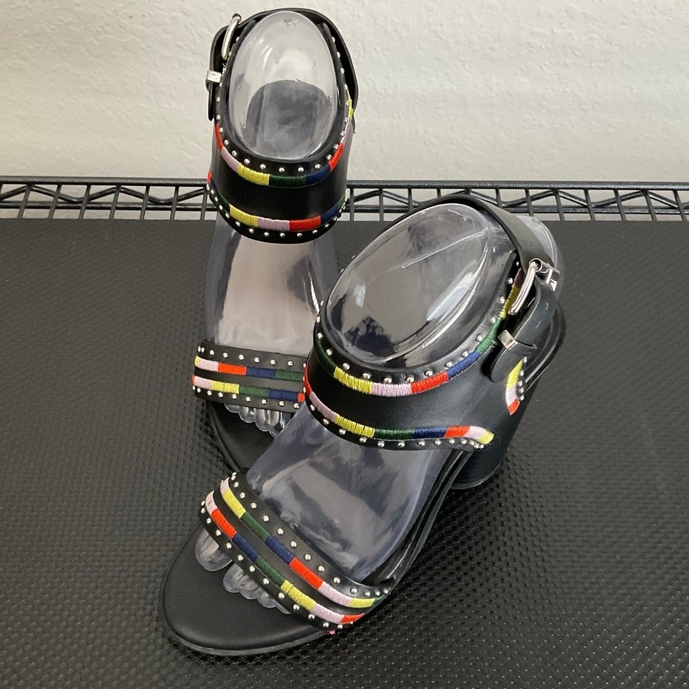 Sol Sana Womens Black Leather Embroidered Studded Block Heel Sandals Size 37 - Picture 11 of 12